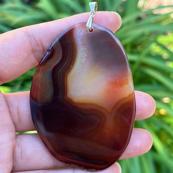925 silver plated large free form agate pendant 0295 - Picture 3 of 7